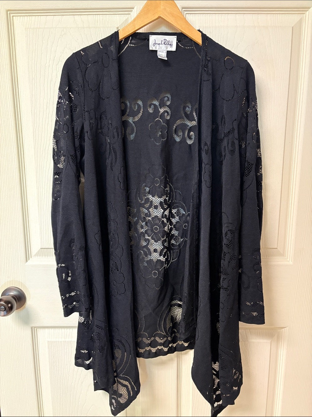 Joseph Ribkoff Black Lace Overlay Open Cardigan